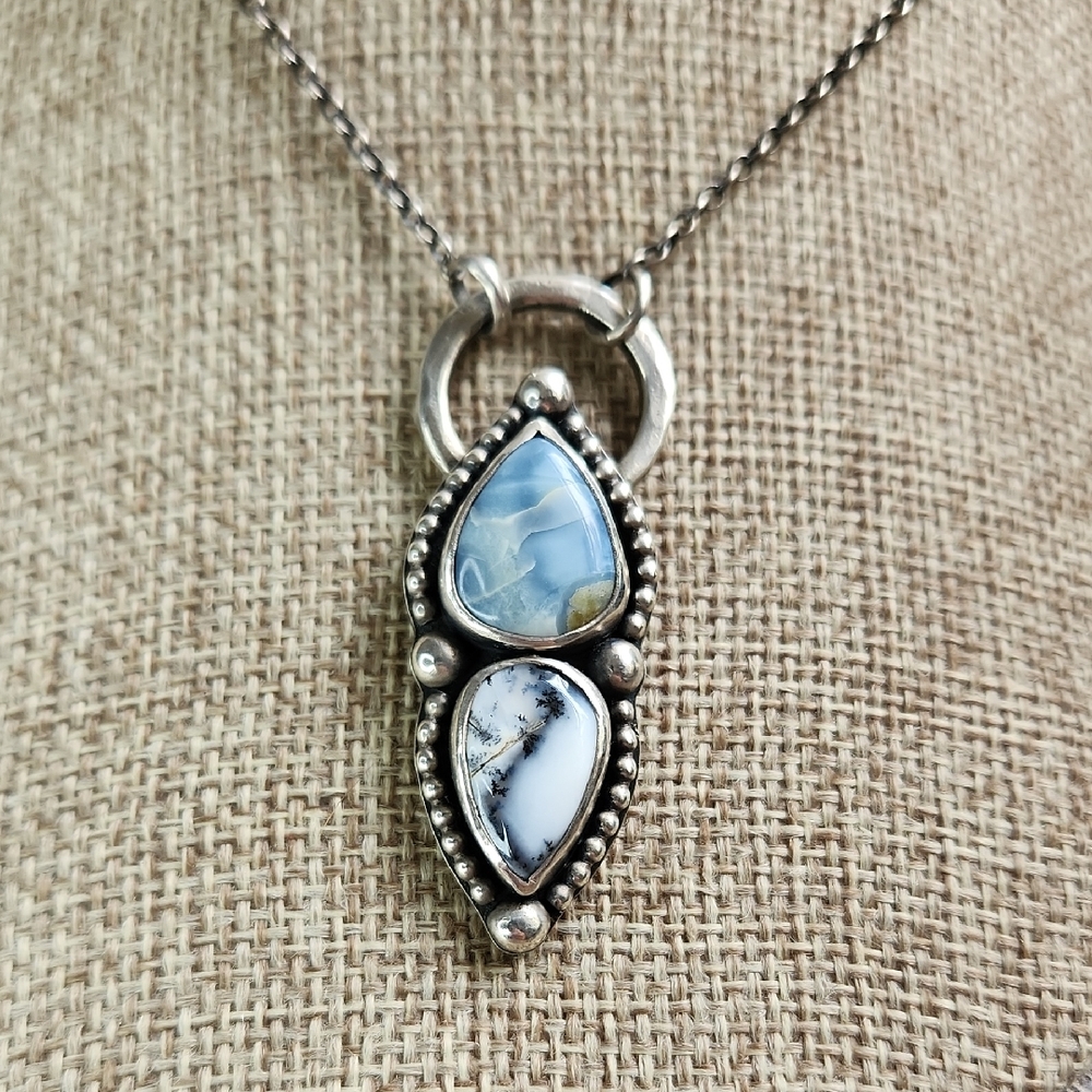 Artisan Made Silver Pendant With Owhee And Dendritic Opals. One Of A Kind